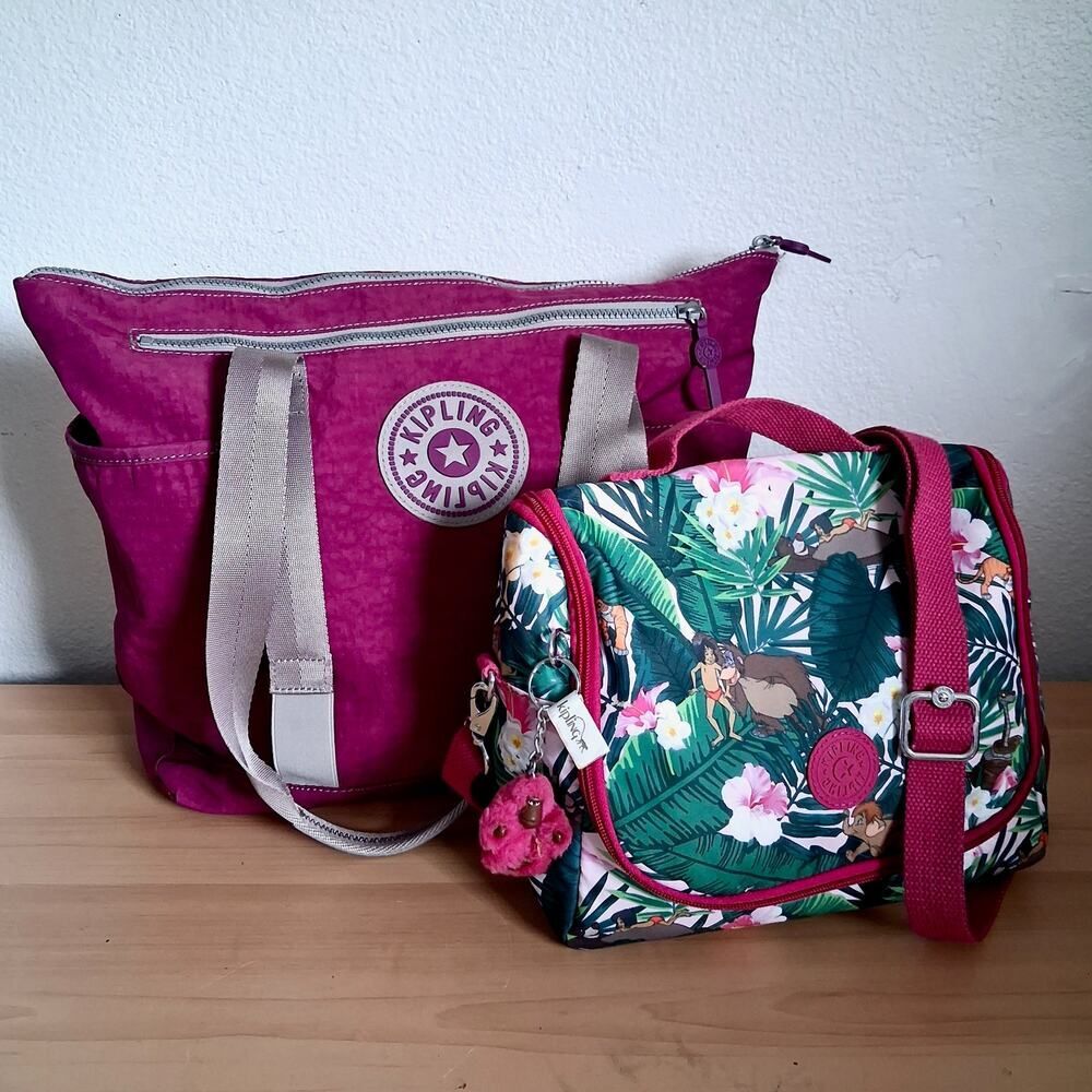 KIPLING XL Raspberry Shoulder Bag + DISNEY Jungle Book Lunch Bag + MONKEY